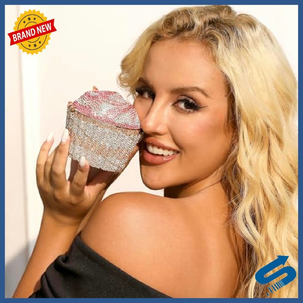 Crystal Cupcake Evening Clutch Bag with Chain Strap Mini Size - Picture 4 of 8